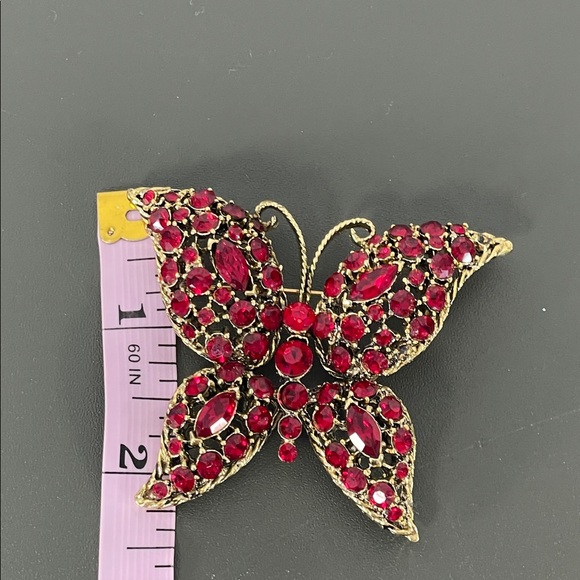 Vintage Large Jewel Tone/Gold Tone Rhinestone Butterfly Brooch - Picture 2 of 6
